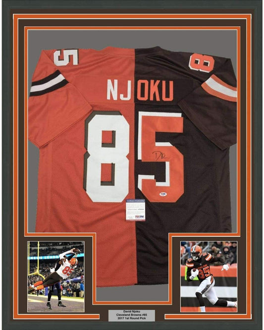 Framed Autographed/Signed David Njoku 35x39 Cleveland Split Football Jersey PSA/DNA COA