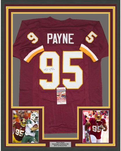 Framed Autographed/Signed Daron Payne 35x39 Washington Burgundy Football Jersey JSA COA