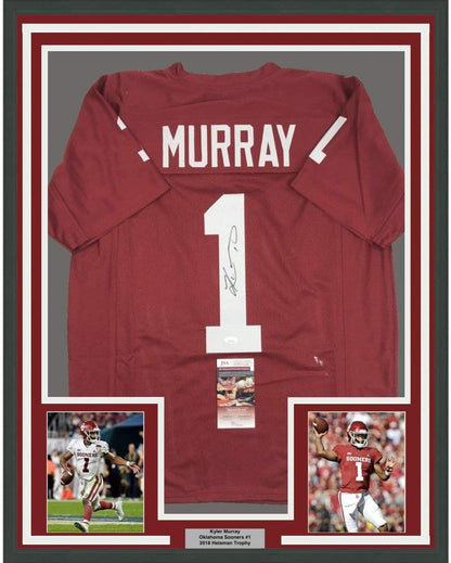 Framed Autographed/Signed Kyler Murray 35x39 Oklahoma Maroon College Football Jersey JSA COA