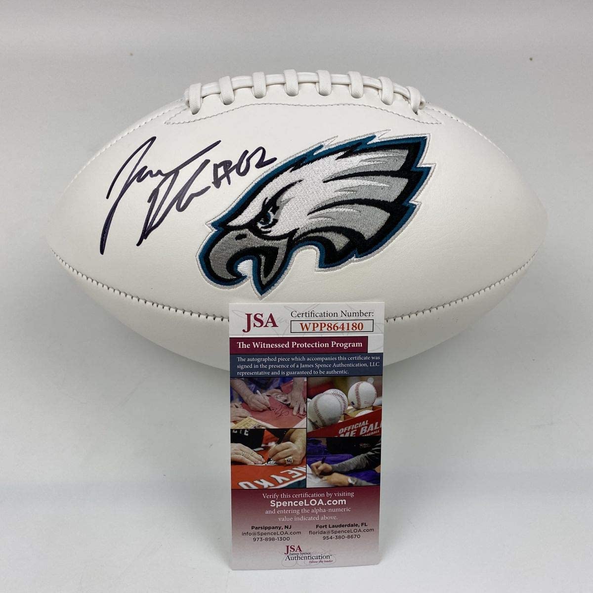 Autographed/Signed Jason Kelce Philadelphia Eagles Full Size F/S White Panel Logo Football JSA COA