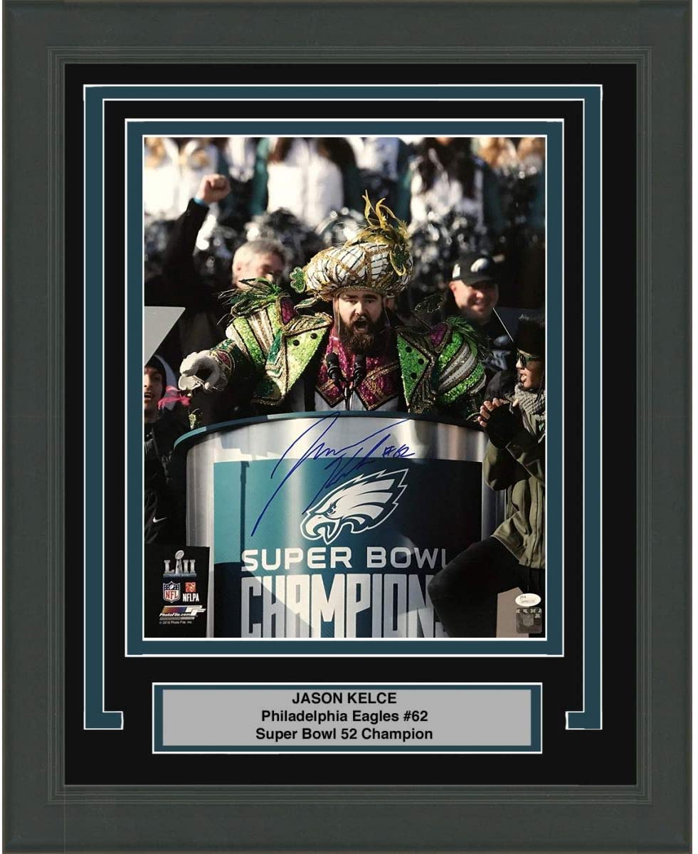 Framed Autographed/Signed Jason Kelce Super Bowl Parade Speech Mummers Philadelphia Eagles 16x20 Football Photo JSA COA