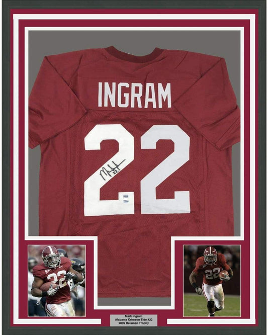 Framed Autographed/Signed Mark Ingram II 35x39 Alabama Crimson College Football Jersey GTSM COA Holo Only
