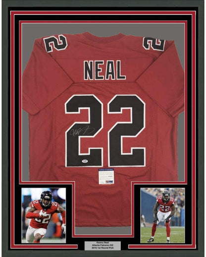 Framed Autographed/Signed Keanu Neal 35x39 Atlanta Color Rush Football Jersey PSA/DNA COA