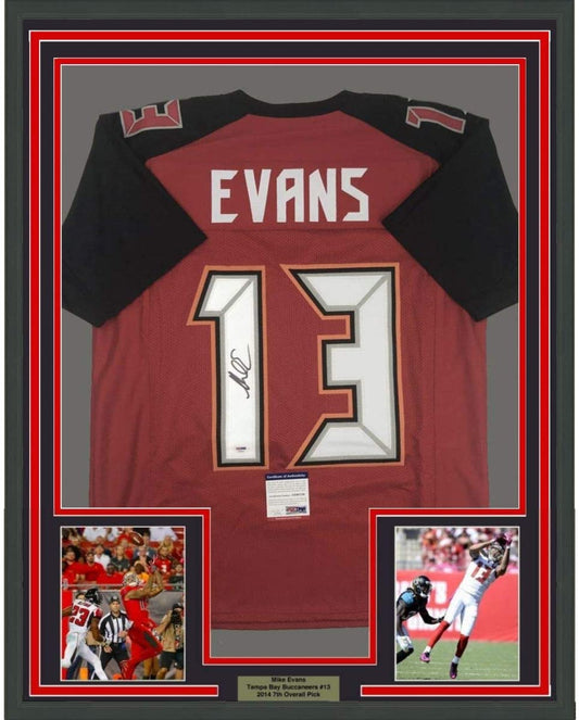 Framed Autographed/Signed Mike Evans 35x39 Tampa Bay Red Football Jersey PSA/DNA COA