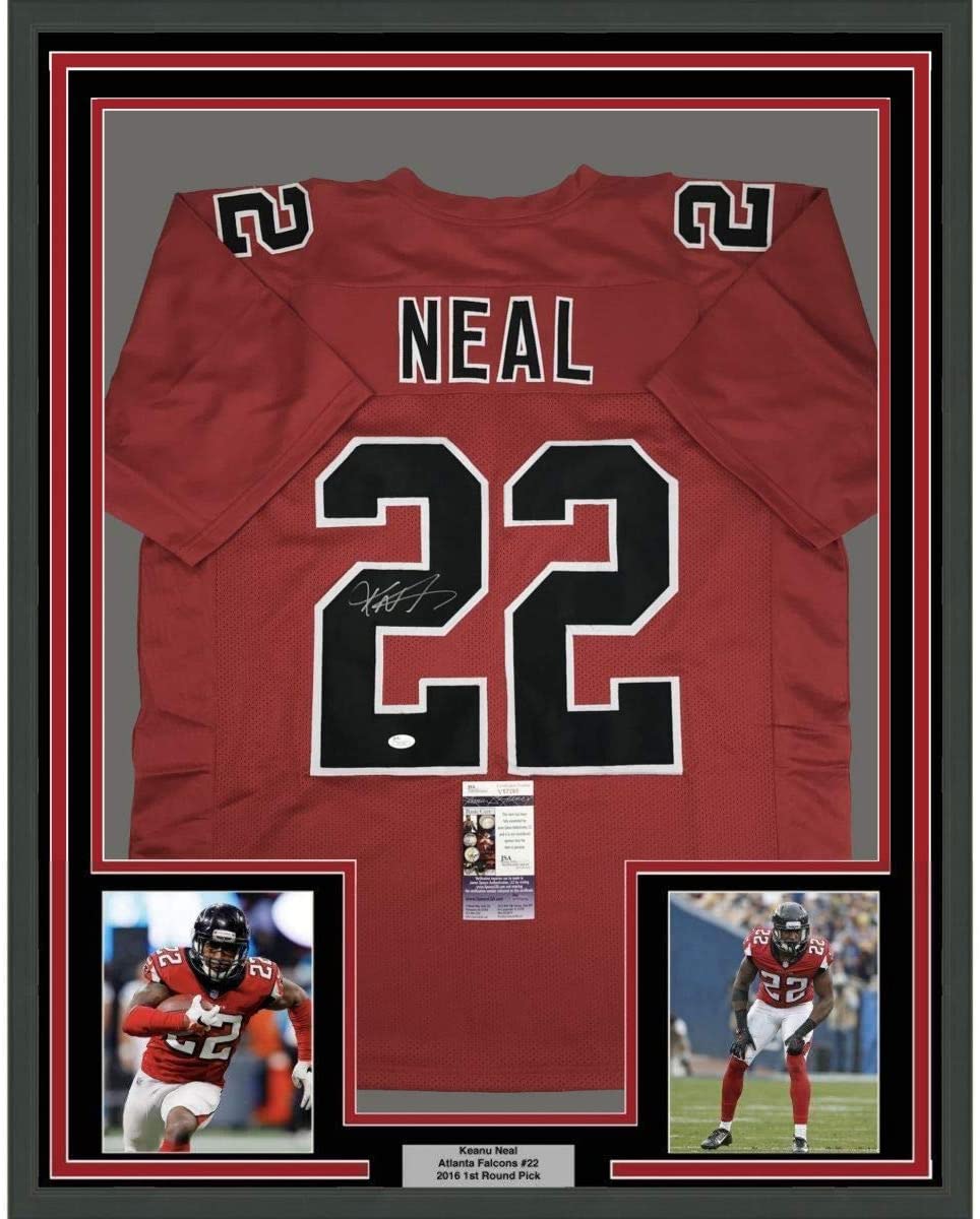 Framed Autographed/Signed Keanu Neal 35x39 Atlanta Color Rush Football Jersey JSA COA