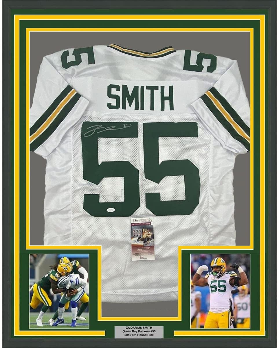Framed Autographed/Signed Za'Darius Smith 35x39 Green Bay White Football Jersey JSA COA