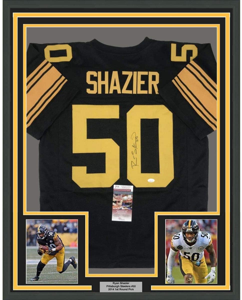 Framed Autographed/Signed Ryan Shazier 35x39 Pittsburgh Color Rush Football Jersey JSA COA