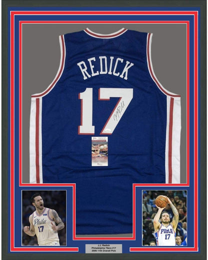 Framed Autographed/Signed JJ J.J. Redick 35x39 Philadelphia Blue Basketball Jersey JSA COA