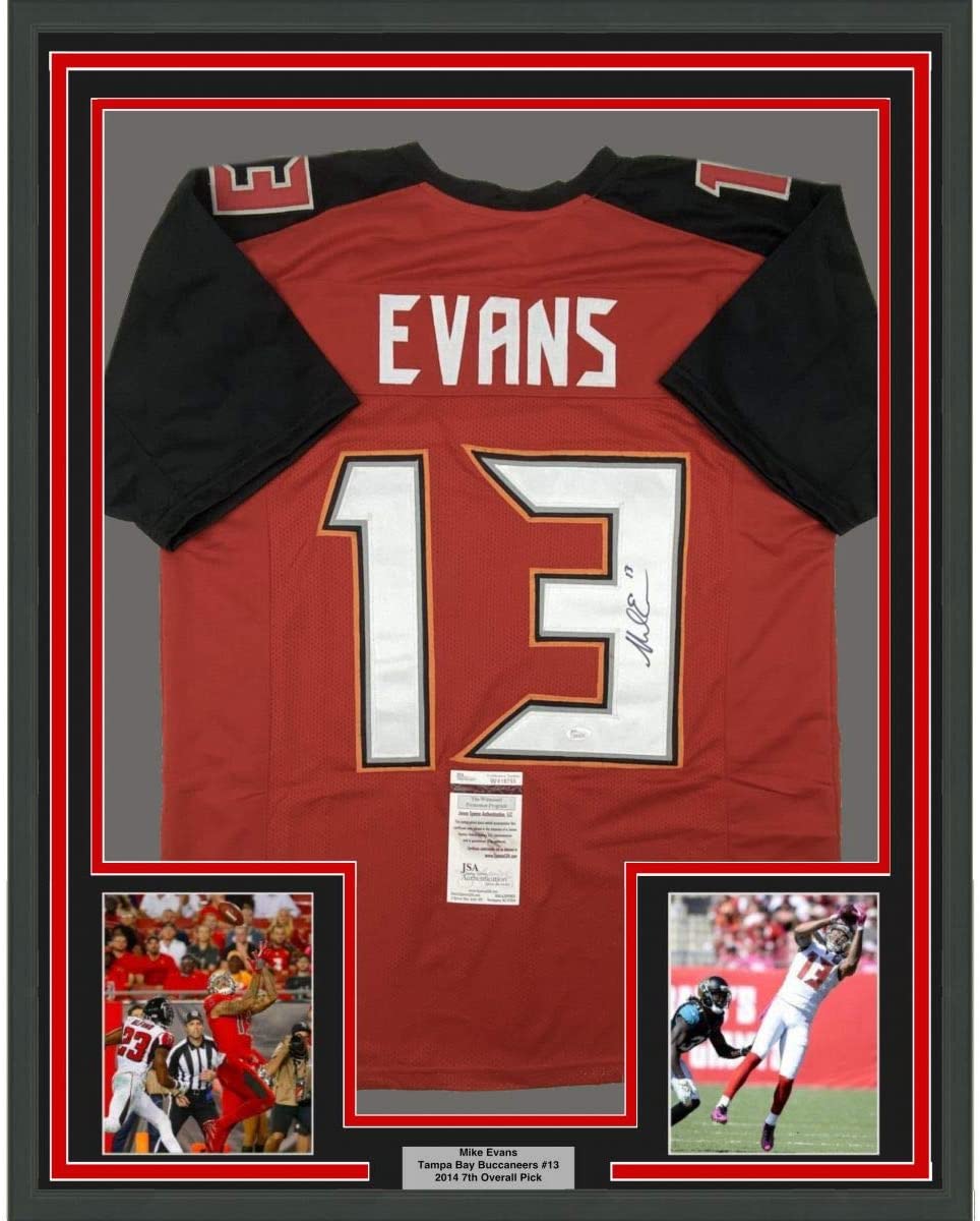 Framed Autographed/Signed Mike Evans 35x39 Tampa Bay Red Football Jersey JSA COA