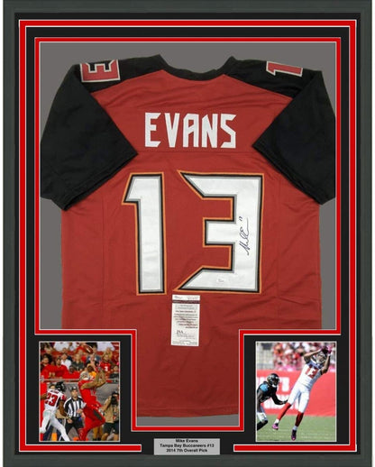 Framed Autographed/Signed Mike Evans 35x39 Tampa Bay Red Football Jersey JSA COA