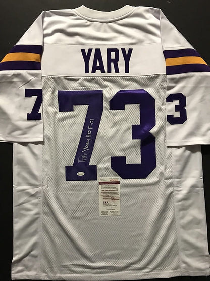 Autographed/Signed Ron Yary"HOF 01" Minnesota White Football Jersey JSA COA