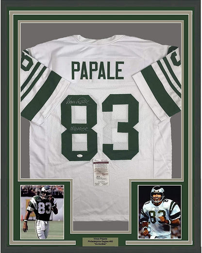 Framed Autographed/Signed Vince Papale"Invincible" 35x39 Philadelphia White Football Jersey JSA COA