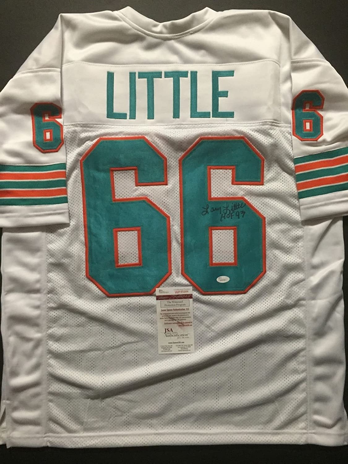 Autographed/Signed Larry Little"HOF 93" Miami White Football Jersey JSA COA