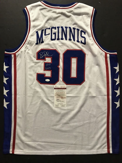 Autographed/Signed George McGinnis"HOF 17" Philadelphia White Basketball Jersey JSA COA