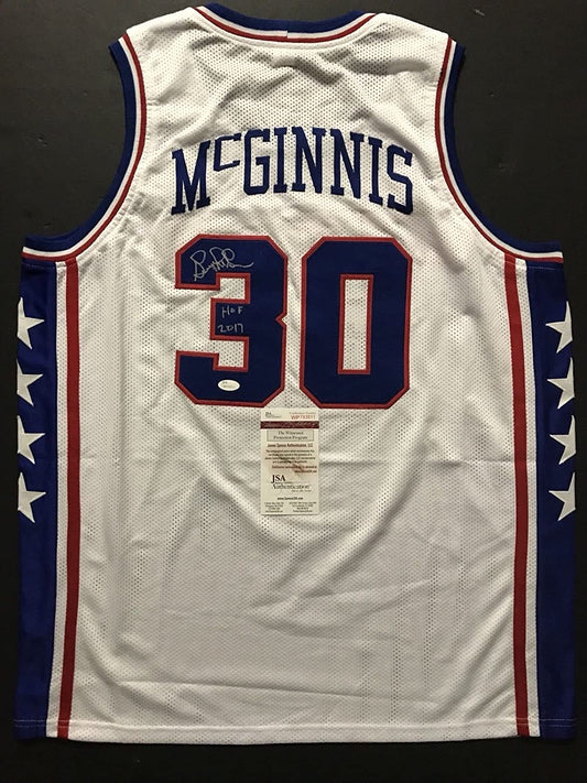 Autographed/Signed George McGinnis"HOF 17" Philadelphia White Basketball Jersey JSA COA