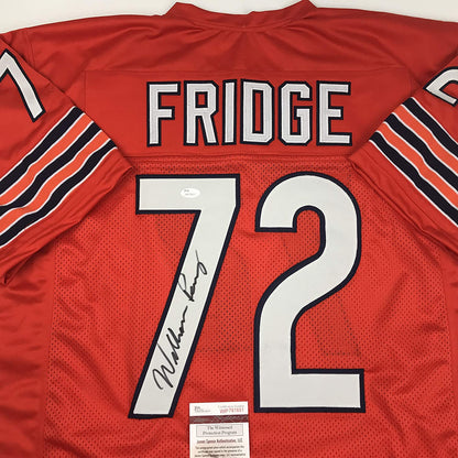 Autographed/Signed William Perry"Fridge" The Refrigerator Chicago Orange Football Jersey JSA COA