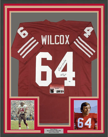 Framed Autographed/Signed Dave Wilcox"HOF 2000" 35x39 San Francisco 49ers Red Football Jersey GTSM COA