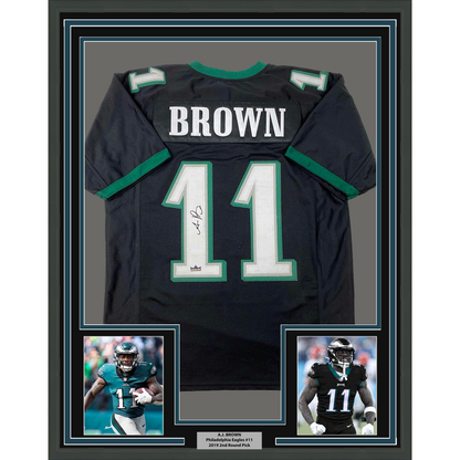 Framed Facsimile Autographed AJ A.J. Brown 35x39 Philadelphia Black Reprint Laser Auto Football Jersey