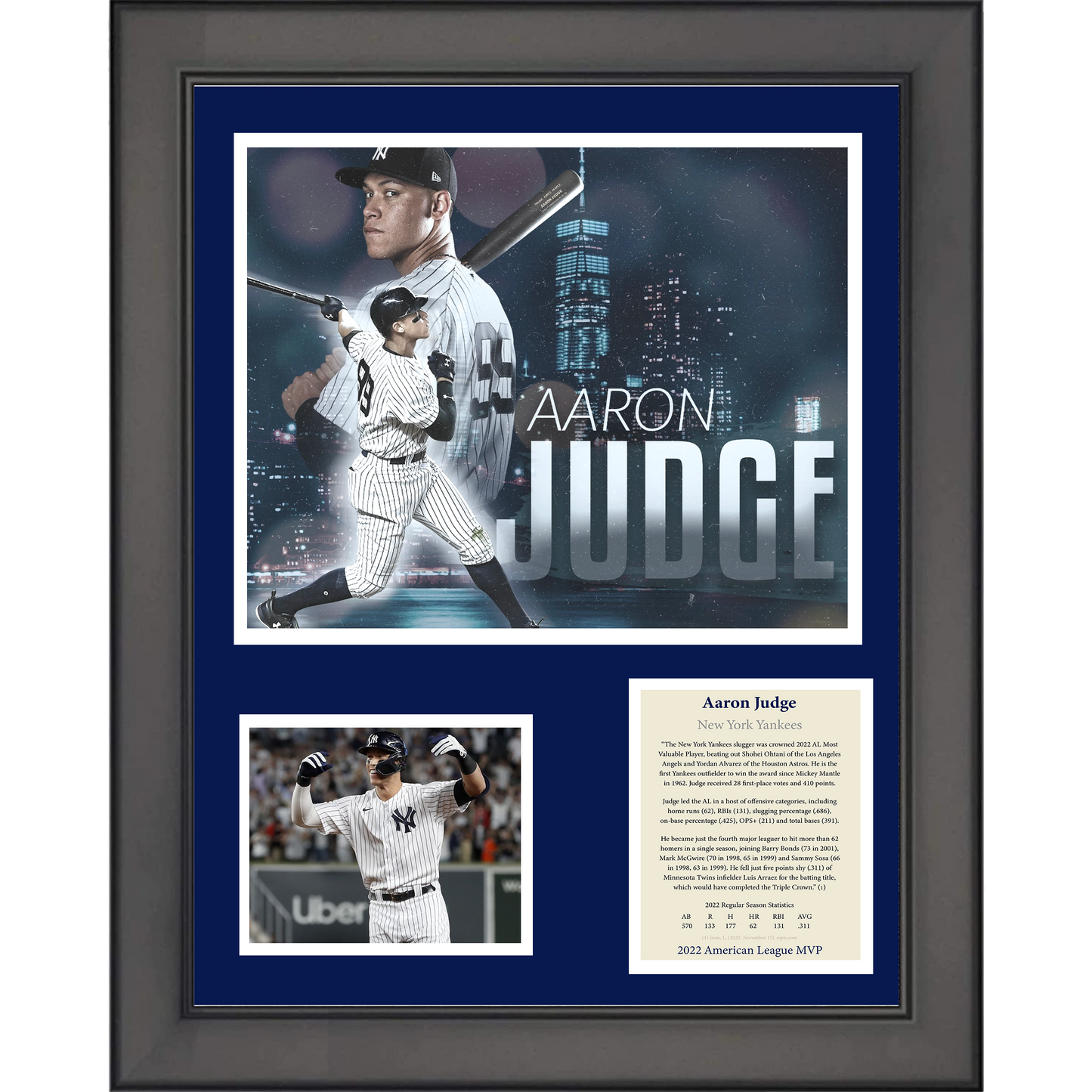 Framed Aaron Judge 2022 AL MVP New York Yankees 11"x14" Baseball Three Photo Collage