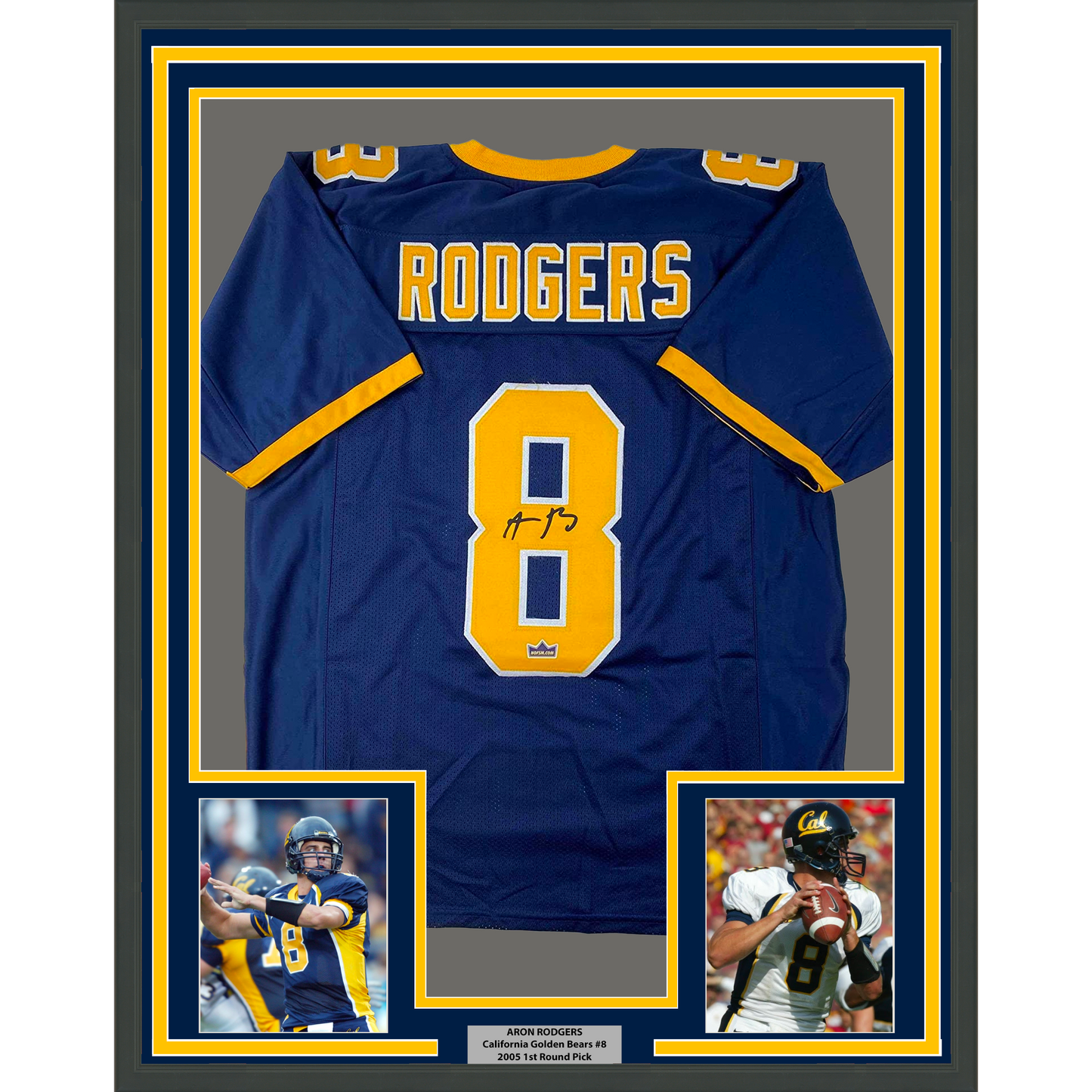 Framed Facsimile Autographed Aaron Rodgers 35x39 Cal California Blue Reprint Laser Auto College Football Jersey Size Men's XL