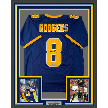 Framed Facsimile Autographed Aaron Rodgers 35x39 Cal California Blue Reprint Laser Auto College Football Jersey Size Men's XL