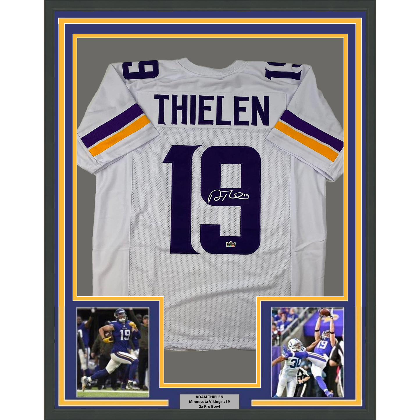 Framed Facsimile Autographed Adam Thielen 35x39 Minnesota White Reprint Laser Auto Football Jersey