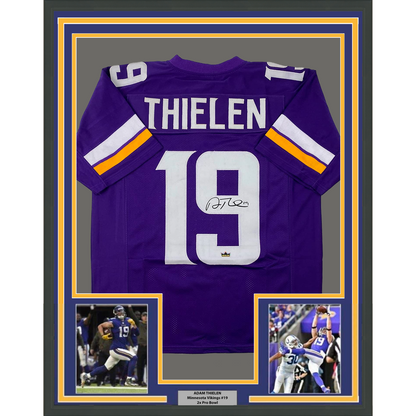 Framed Facsimile Autographed Adam Thielen 35x39 Minnesota Purple Reprint Laser Auto Football Jersey