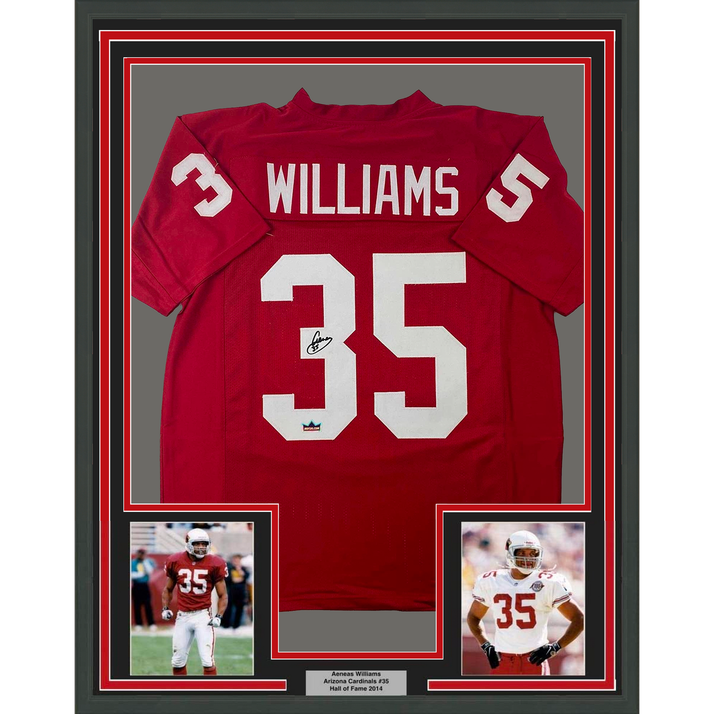 Framed Facsimile Autographed Aeneas Williams 35x39 Arizona Red Reprint Laser Auto Football Jersey Size Men's XL