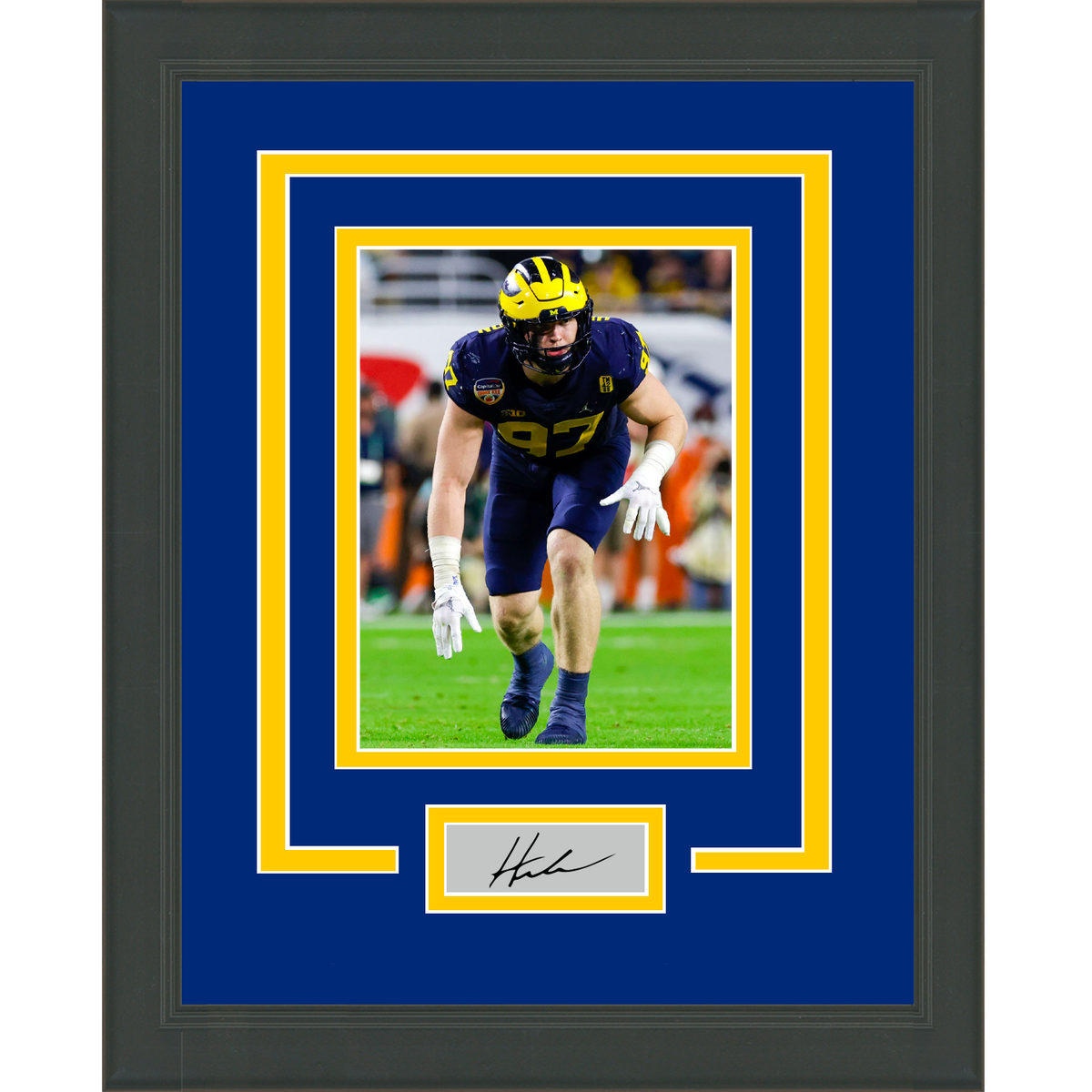 Framed Aidan Hutchinson Facsimile Laser Engraved Signature Auto Michigan Wolverines 11x14 College Football Photo