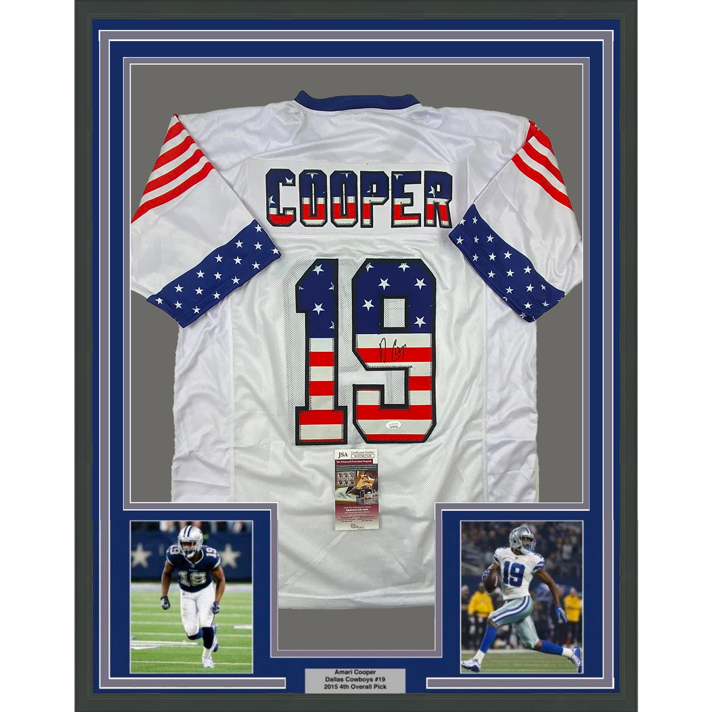 Framed Autographed/Signed Amari Cooper 35x39 Dallas America's Team White Football Jersey Beckett BAS COA