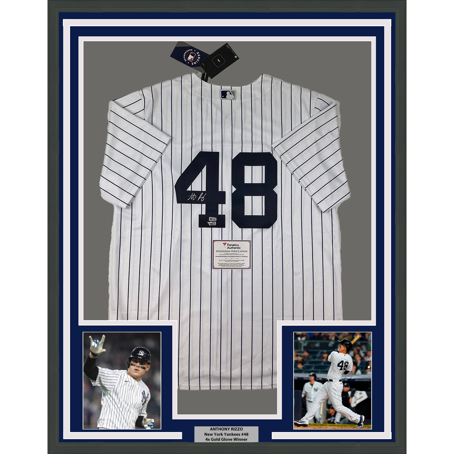 Framed Autographed/Signed Anthony Rizzo 35x39 New York Yankees Authentic Pinstripe Baseball Jersey Fanatics COA