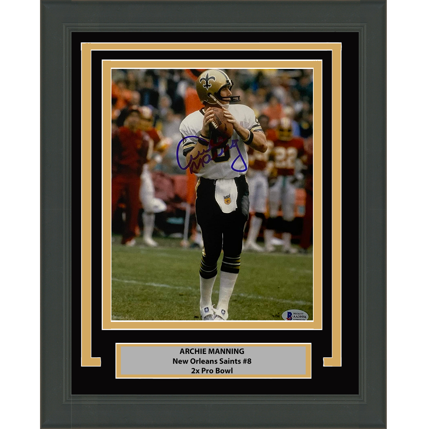 Framed Autographed/Signed Archie Manning New Orleans Saints 8x10 Football Photo Beckett BAS COA #2