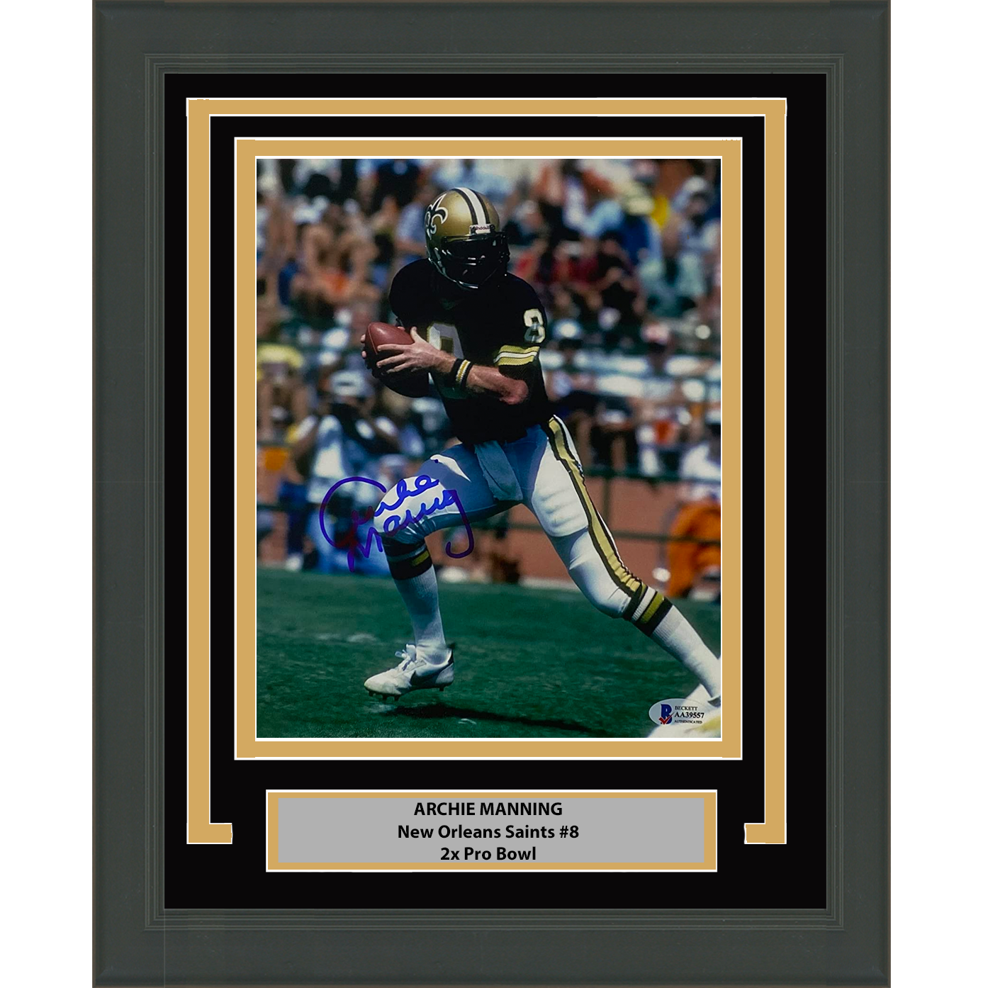 Framed Autographed/Signed Archie Manning New Orleans Saints 8x10 Football Photo Beckett BAS COA #3