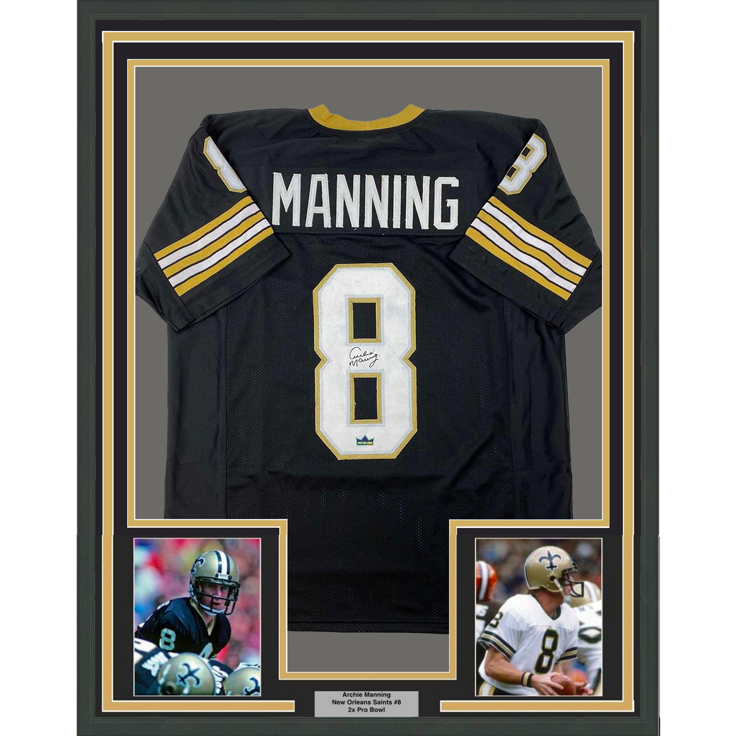 Framed Facsimile Autographed Archie Manning 35x39 New Orleans Black Reprint Laser Auto Football Jersey