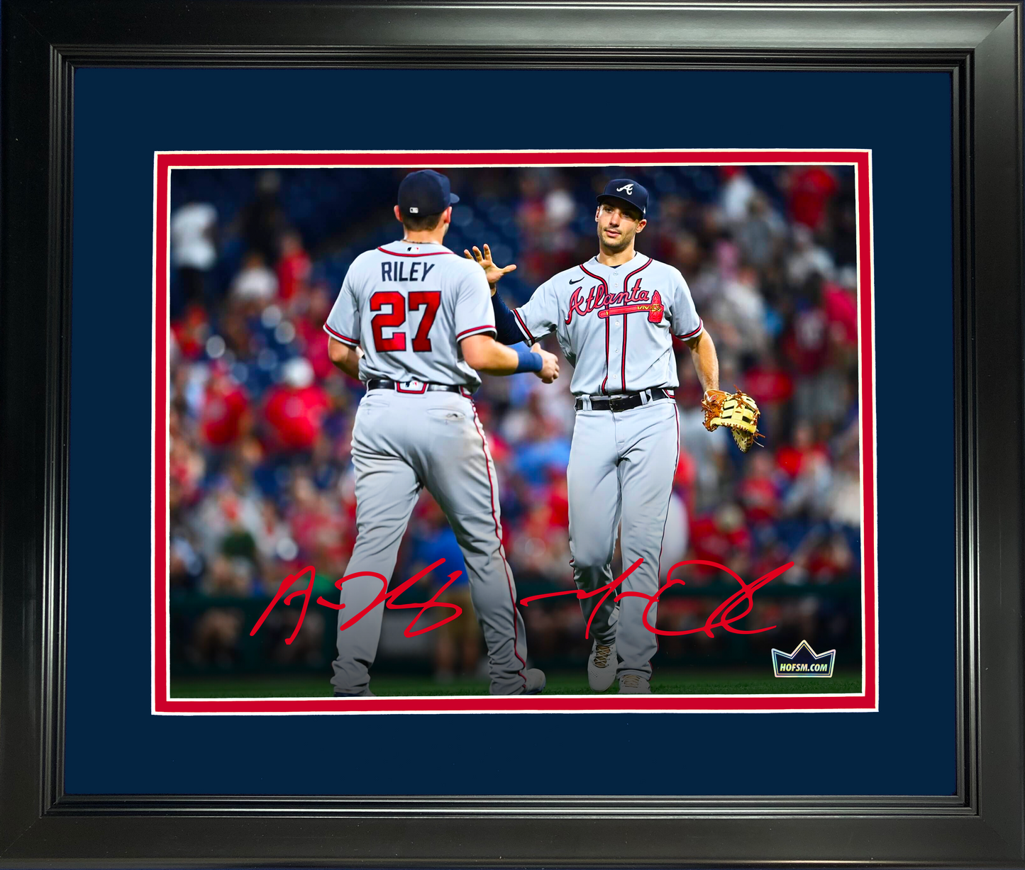 Framed Austin Riley & Matt Olson Atlanta Braves Dual Facsimile Laser Engraved Signature Auto 11"x14"Baseball Photo HOFSM Holo