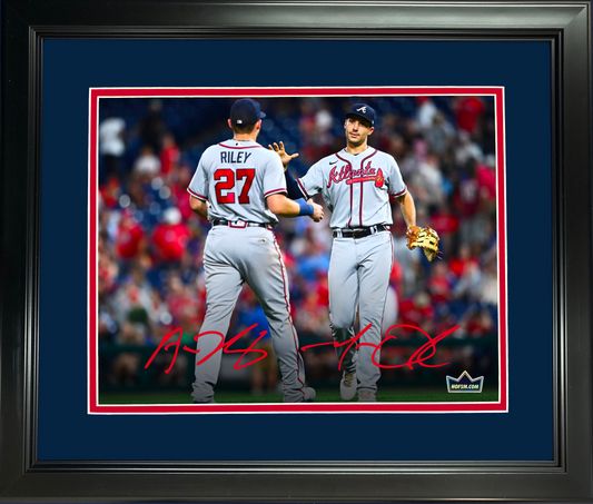 Framed Austin Riley & Matt Olson Atlanta Braves Dual Facsimile Laser Engraved Signature Auto 11"x14"Baseball Photo HOFSM Holo