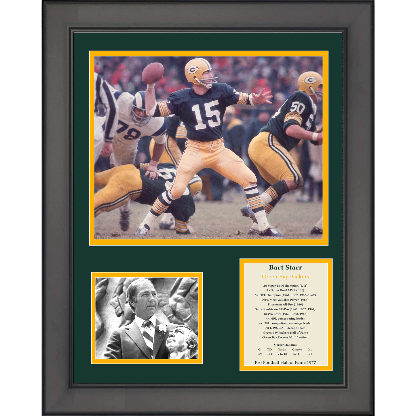 Framed Bart Starr Hall of Fame Green Bay Packers 11"x14" Football Three Photo Collage