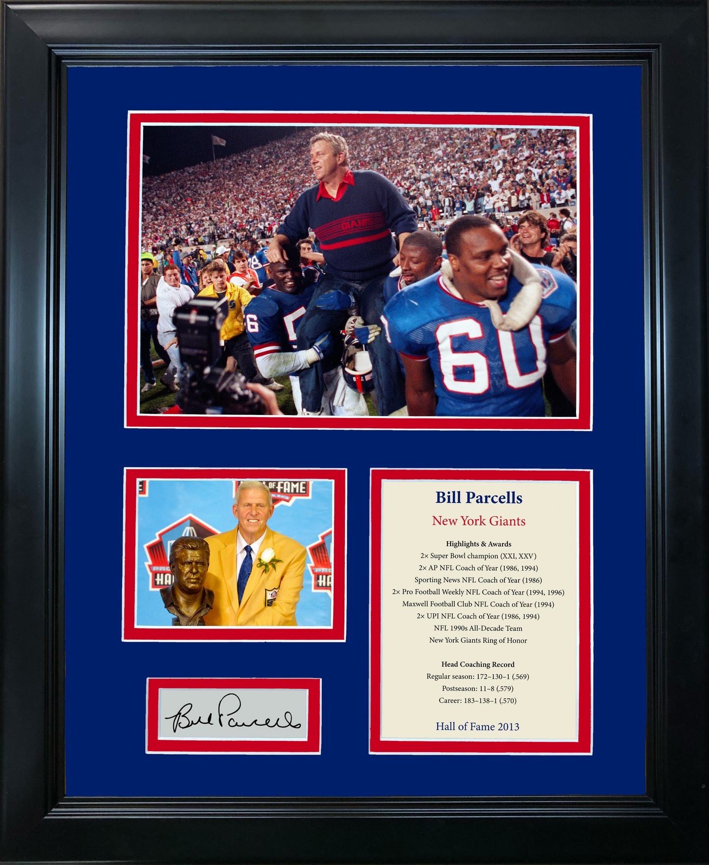 Framed Bill Parcells Hall of Fame Facsimile Laser Engraved Signature Auto New York Giants 11"x14" Football Photo Sig Collage