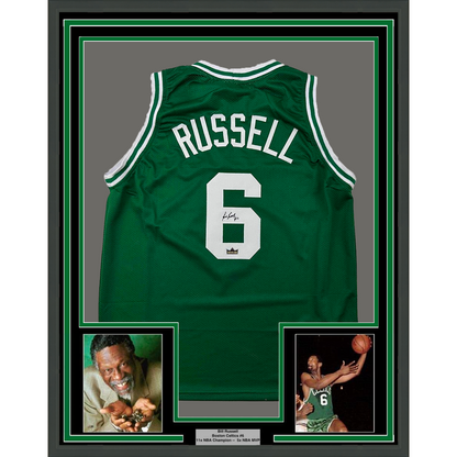 Framed Facsimile Autographed Bill Russell 35x39 Boston Green Reprint Laser Auto Basketball