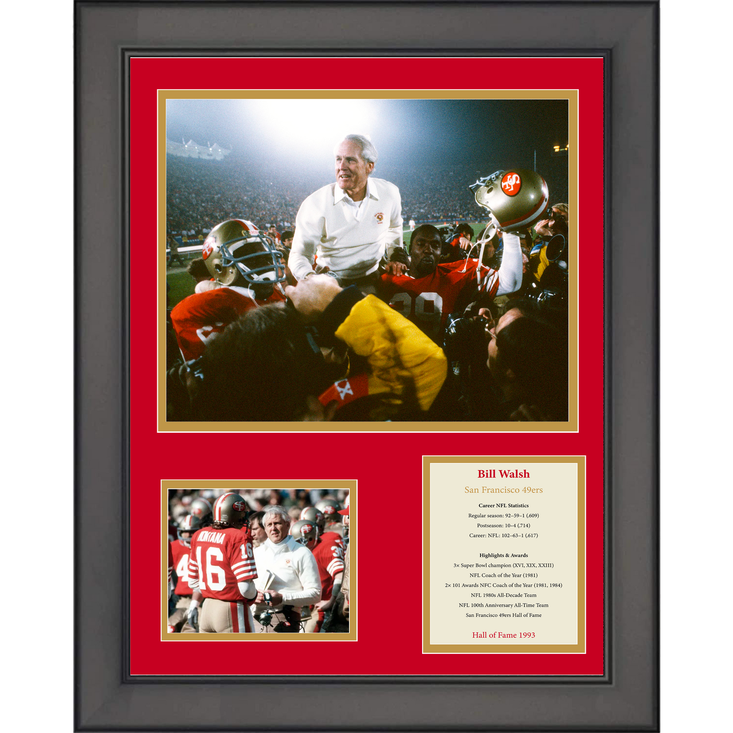 Framed Bill Walsh Hall of Fame San Francisco 49ers 11"x14" Football Three Photo Collage