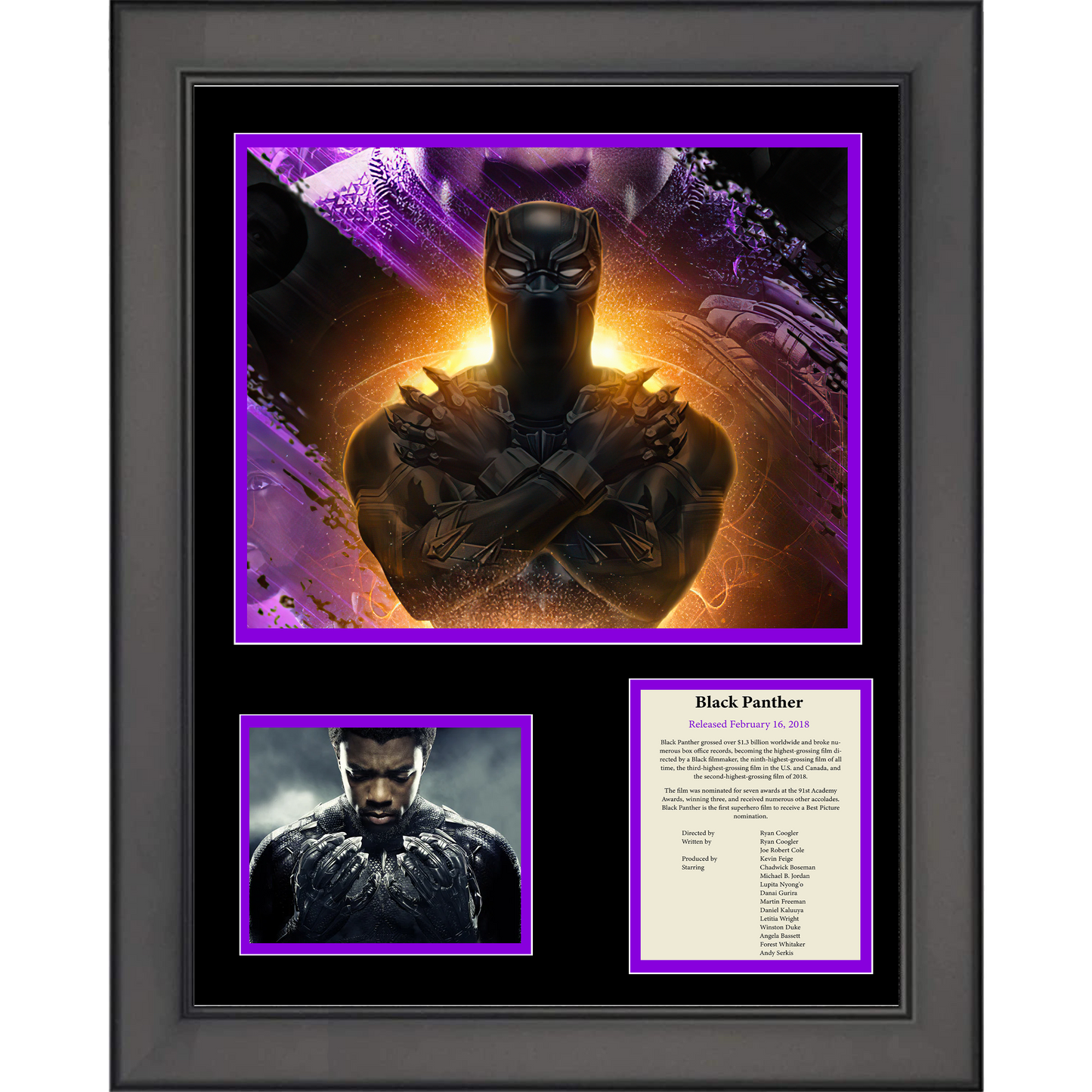 Framed Black Panther Chadwick Boseman Movie 11"x14" Three Photo Collage
