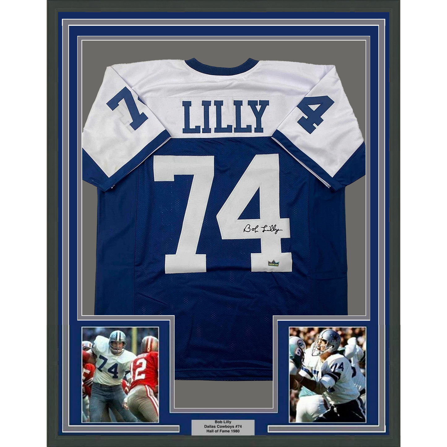 Framed Facsimile Autographed Bob Lilly 35x39 Dallas Thanksgiving Day Reprint Laser Auto Football Jersey