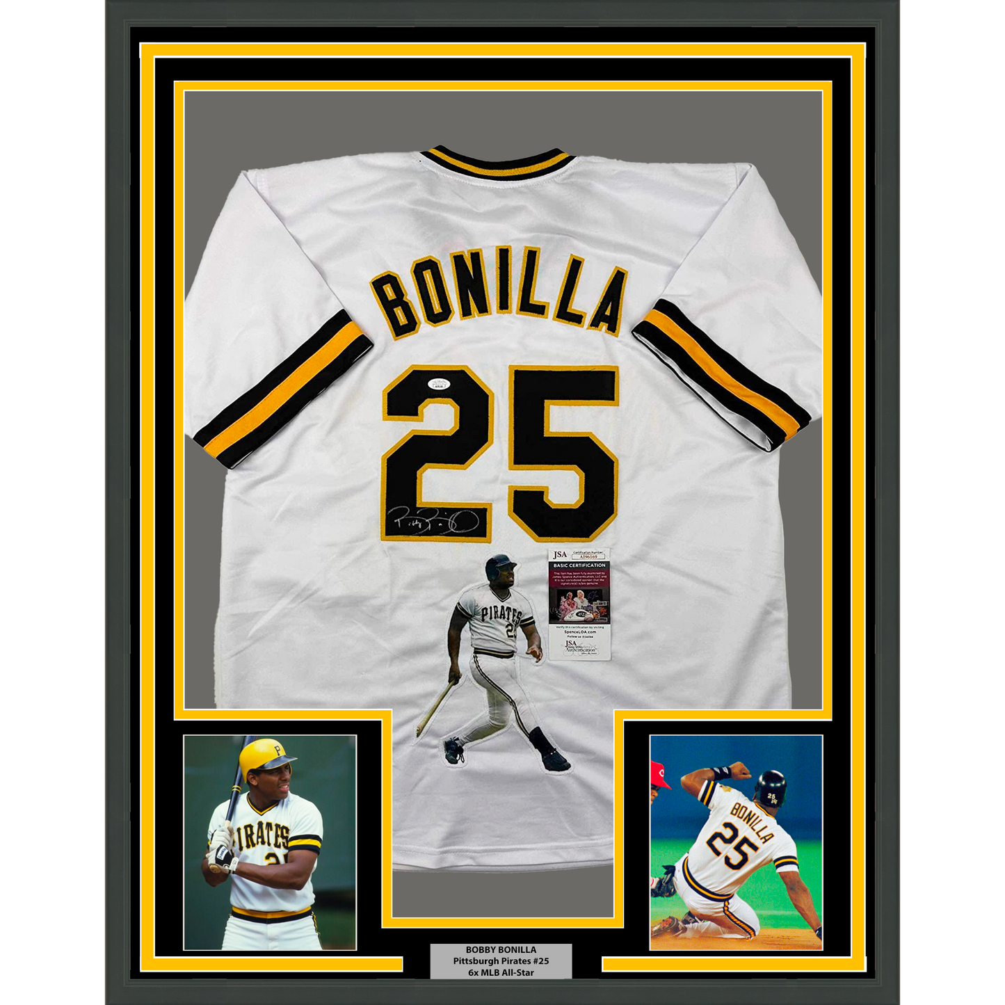 Framed Autographed/Signed Bobby Bonilla 35x39 Artwork Pittsburgh Pirates White Baseball Jersey JSA COA