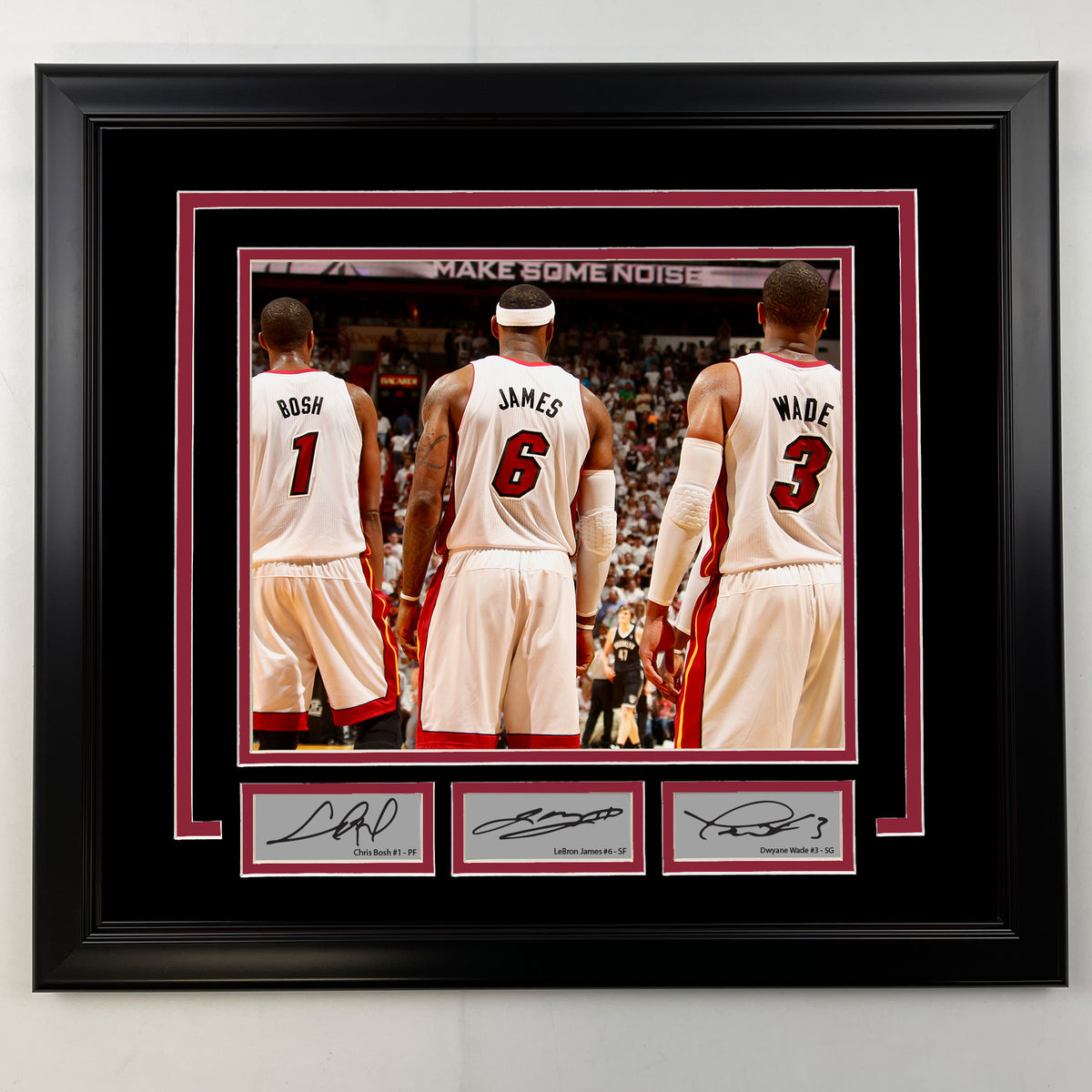 Framed Chris Bosh, LeBron James, Dwyane Wade Facsimile Laser Engraved Signatures Miami Heat 19x21 Basketball Photo