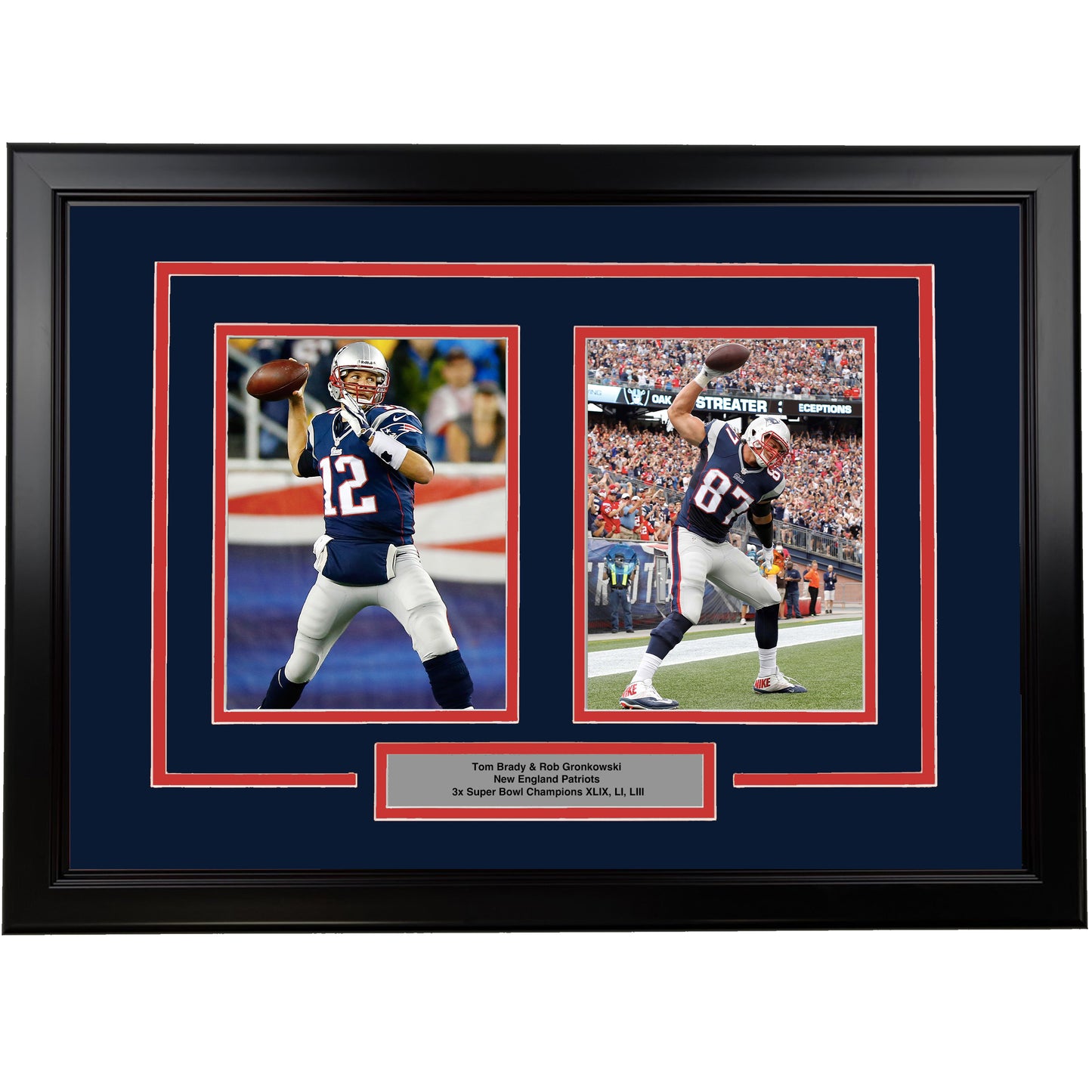 Framed Tom Brady and Rob Gronkowski New England Patriots 17x23 Dual Football Photo
