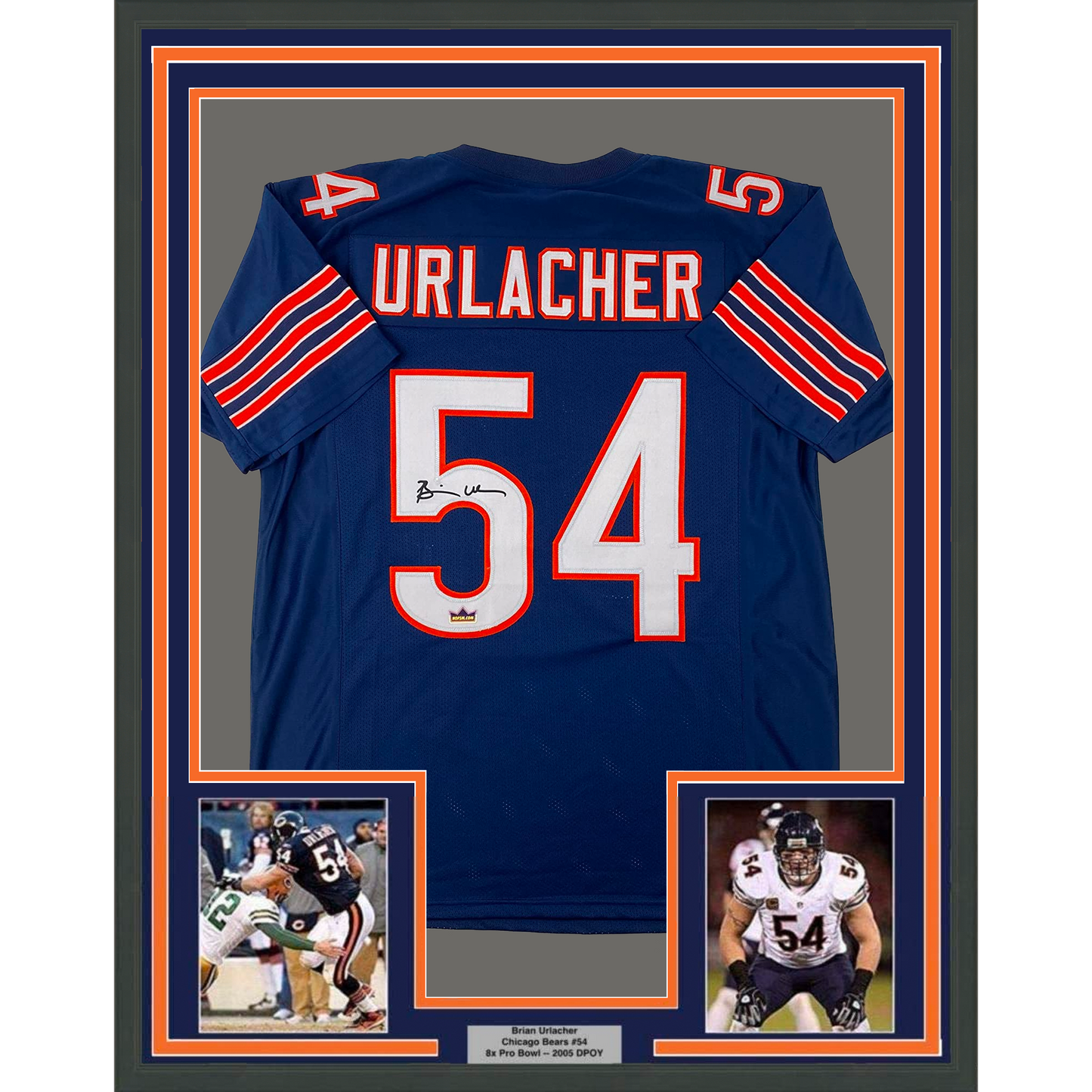 Framed Facsimile Autographed Brian Urlacher 35x39 Chicago Blue Reprint Laser Auto Football Jersey Size Men's XL