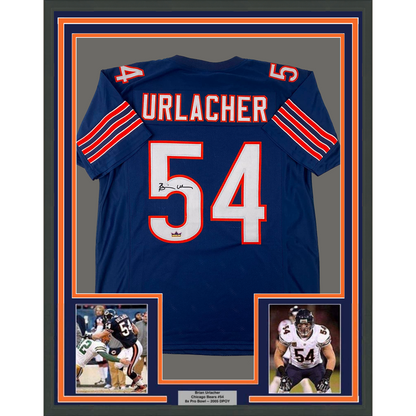 Framed Facsimile Autographed Brian Urlacher 35x39 Chicago Blue Reprint Laser Auto Football Jersey Size Men's XL