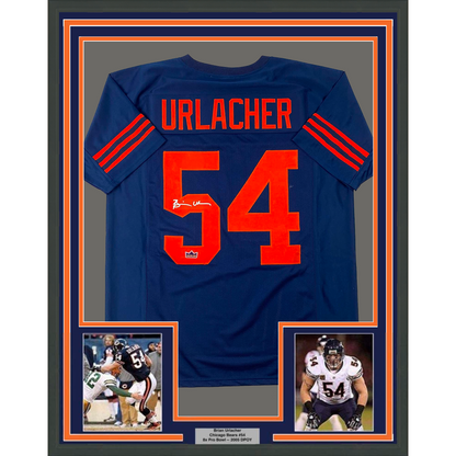 Framed Facsimile Autographed Brian Urlacher 35x39 Chicago Retro Blue Reprint Laser Auto Football Jersey Size Men's XL