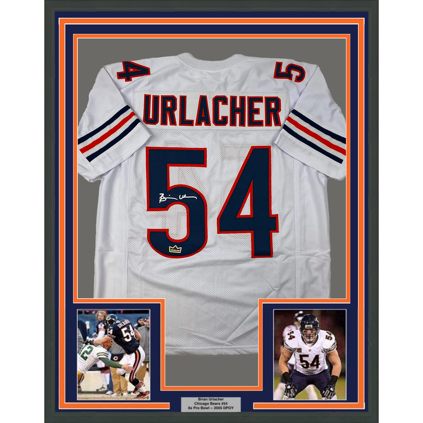 Framed Facsimile Autographed Brian Urlacher 35x39 Chicago White Reprint Laser Auto Football Jersey Size Men's XL