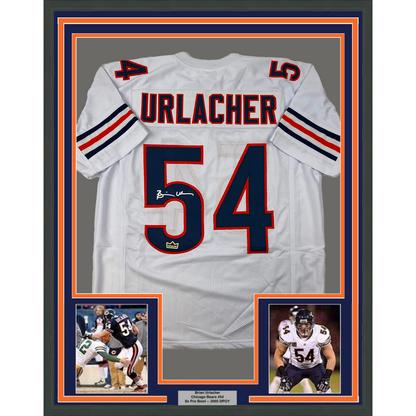 Framed Facsimile Autographed Brian Urlacher 35x39 Chicago White Reprint Laser Auto Football Jersey Size Men's XL